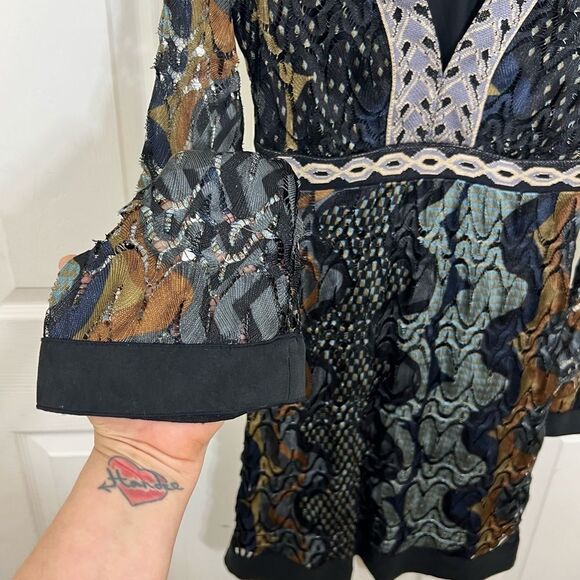 Hale Bob Dress Retro 70’s Bell Sleeve Lace Earth Tone  Tunic Mini Size XS - Picture 6 of 15